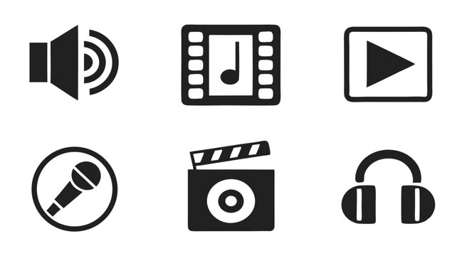 Flat Media Icon Set &ndash; Music, Video, Image, and Audio Symbols for UI