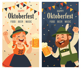 Banner of oktoberfest with german characters drinking beer