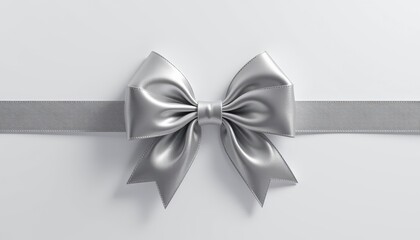 a silver ribbon bow with reflective surface, isolated on white, studio shot, 8k detailed image negative prompt: watermark, text, logo, writing, blur, shadows, reflections, background noise, labels