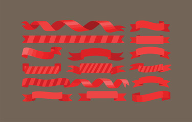 Collection of red ribbons and banners for design