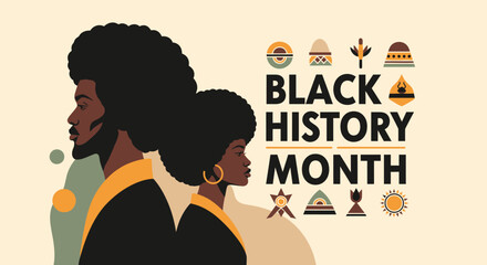 Naklejka premium Black History Month Poster – African American Women Illustration with Cultural Symbols