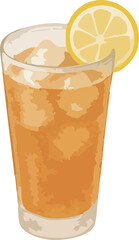 Watercolor Illustration of Iced Lemon Tea with Lemon Slice
