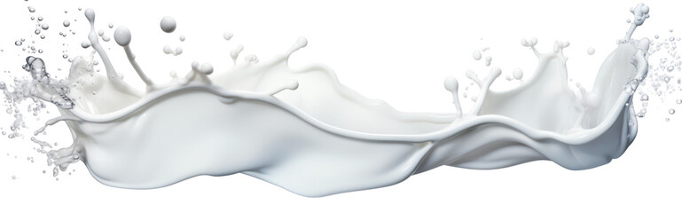  Realistic White Milk Wave Splash Spill with Drops on Transparent Background