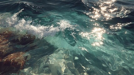 Tide wave on the rocky beach.