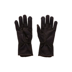 A pair of black gloves placed upright with palms facing forward