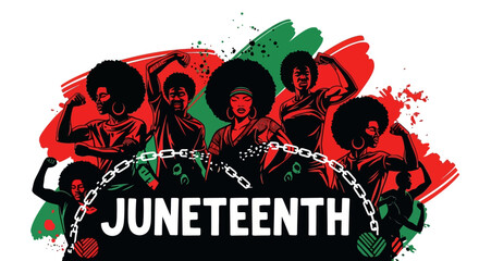 Juneteenth Freedom Symbol Illustration – Empowered Black Figures Breaking Chains with Afrocentric Colors