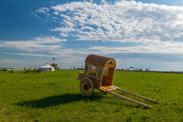 The Lelu car of the herdsmen on the Horonor Grassland in Hulunbuir City, Inner Mongolia Autonomous Region, China