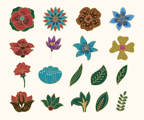 Indonesia Traditional Flower and Leaf Batik Collection