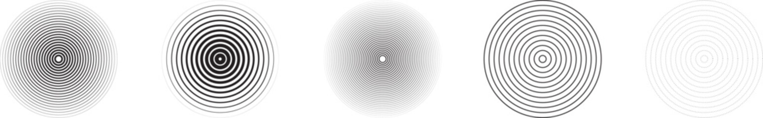 Radar icon set. Sonar sound waves. Radio, radar, scan, signal, radial line, and circle design elements