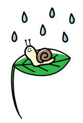 葉にのったかたつむりの手描きイラスト