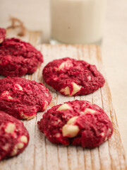 Red velvet cookies on white background