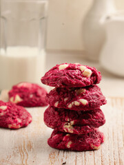 Red velvet cookies on white background