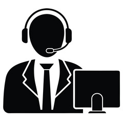 Call center agent element isolated dual screen setup on white background