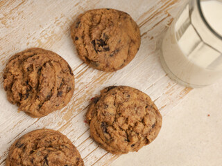 Chocolate cake or cookie on white background