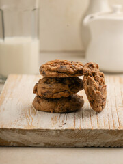 Chocolate cake or cookie on white background