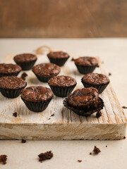 Chocolate cake or cookie on white background