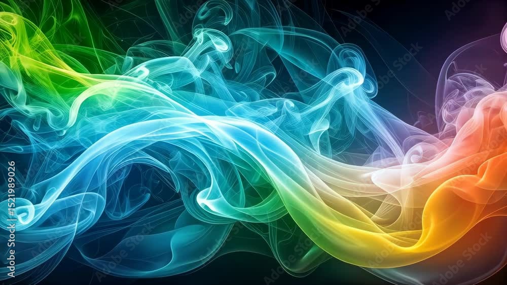 Poster abstract colorful flowing smoke or gas with vibrant hues, creating a dynamic and artistic background