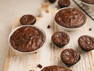 Chocolate cake or cookie on white background
