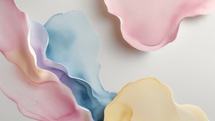 Abstract watercolor painting with flowing pink blue yellow shapes for modern graphic design