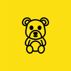 A simple, adorable teddy bear outline sits against a bright yellow backdrop, suitable for children's designs or playful branding.