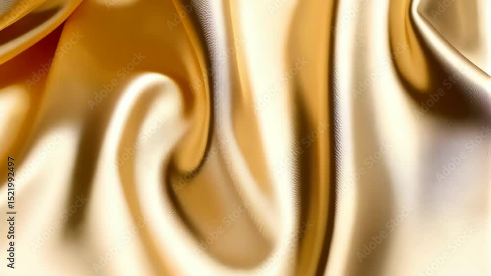 Aufkleber golden silk fabric texture background with smooth wavy surface and elegant shiny folds in the studio