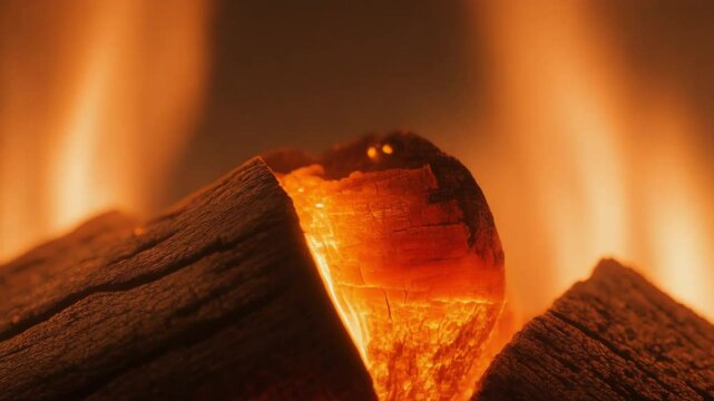 Close na brasa incandescente de uma fogueira de s&atilde;o jo&atilde;o queimando intensamente