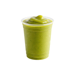 Bright green smoothie in a clear plastic cup