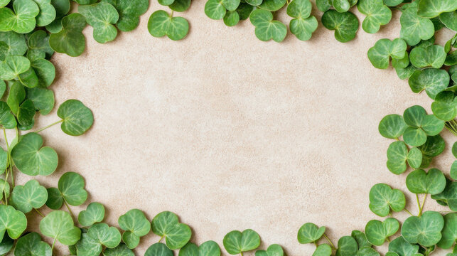 Fresh green leafy vines arranged symmetrically on textured background create calming atmosphere
