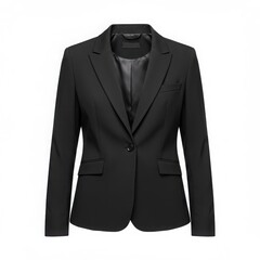 Isolated view of a single breasted black blazer with a button closure design