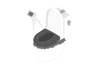 凝固剤を振りかけている簡易トイレのイラスト