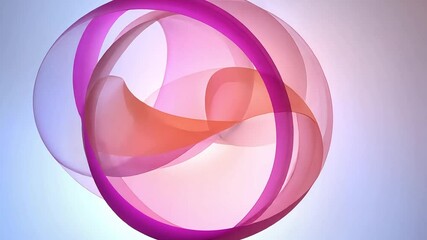 Intertwined translucent pink and purple ribbons form an abstract circular design on a soft gradient background - Powered by Adobe