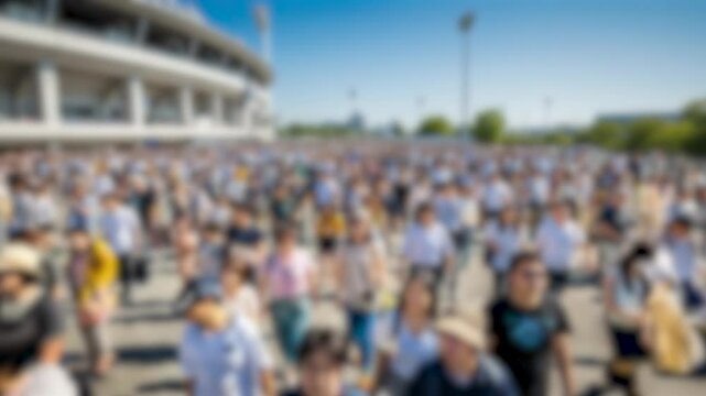 Crowd of Fans Walking Outside Sports Stadium &ndash; Game Day Atmosphere and Excitement