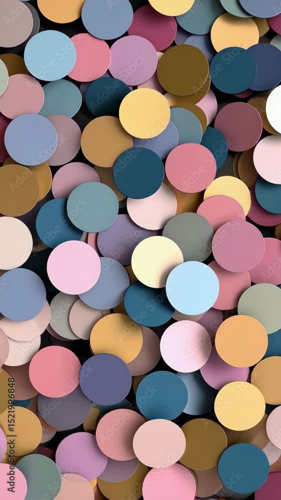Poster pile of colorful paper circles. abstract pastel background of overlapping circular geometric shapes 
