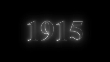 Abstract Glowing neon number 1915. Educational mathematics 1915 animation on black background. 4k motion graphics animation.