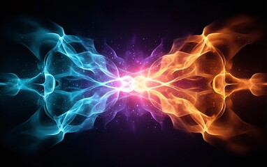 Dynamic energy waves intersecting abstract digital art dark background vibrant colors