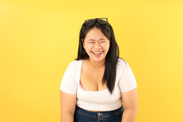 Beautiful Fat Asian Woman Laughing With Eyes Closed