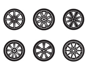 Fototapeta premium car wheel icon silhouette vector illustration set