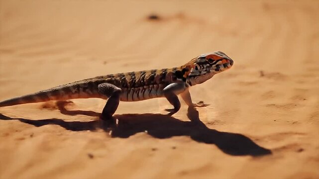 Fast Desert Lizard Running Hot Sand Close-Up Wildlife Reptile Nature Dynamic Action