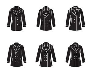 set of double breasted coat sketch icon silhouette vector