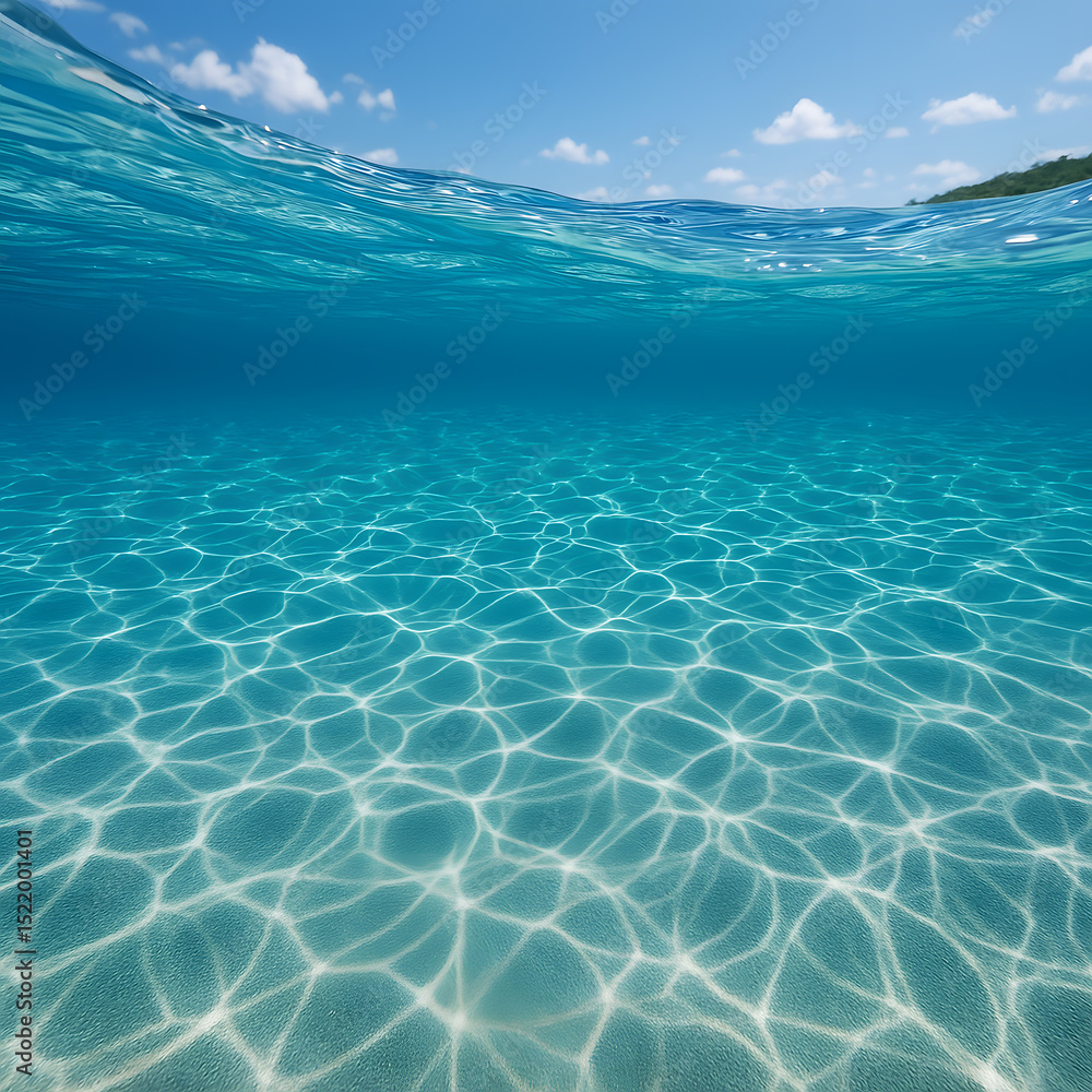 Poster an enchanting split-level view captures clear turquoise ocean water, showing both the rippling surfa