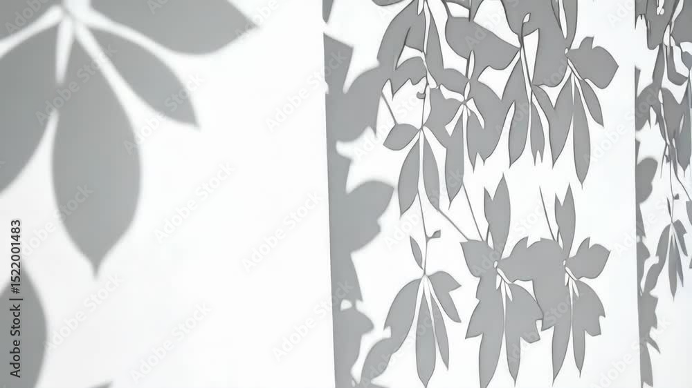 Poster abstract leaf shadows cast on white textured wall, creating a clean and minimalist botanical pattern
