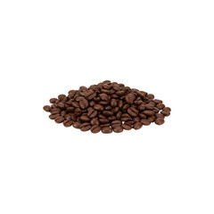 A pile of roasted coffee beans isolated on a white background.