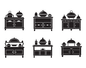 kitchen buffet icon set silhouette vector illustration
