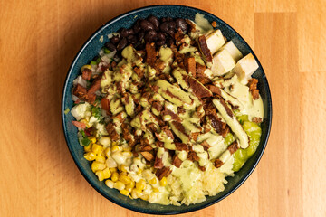 Mexican taco bowl with roasted pork