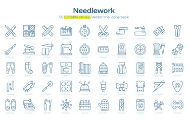Needlework line icon pack. Needlework Stroke icon set. Editable Stroke icon