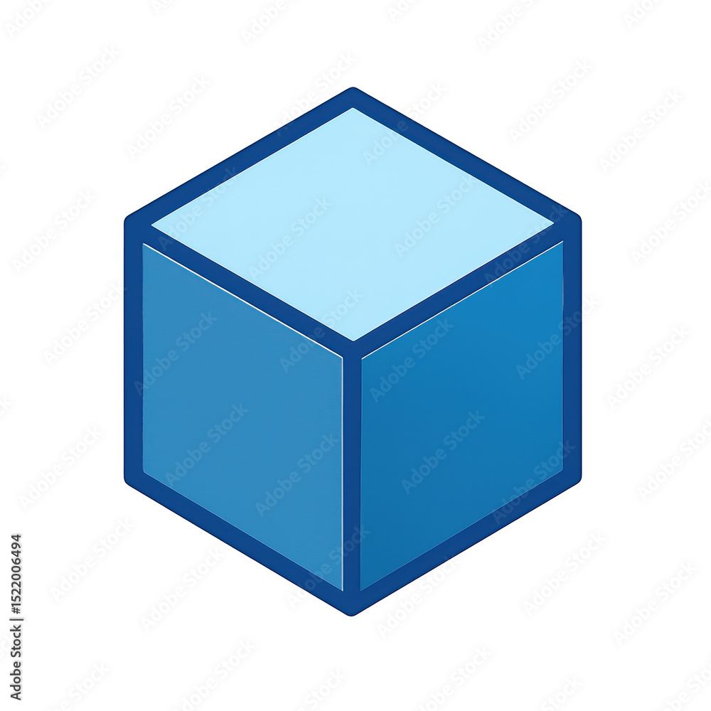 Poster a blue 3d cube with defined edges and shaded sides.