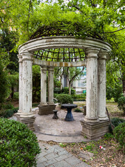 Damaged gazebo in a garden in Shanghai, China.