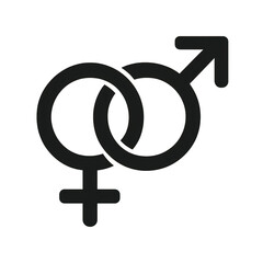 Interlocked male and female gender symbols representing gender or relationships.