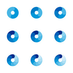 Set of circle pie charts. Financial analysis data 2,3,4,5,6,7,8,9,10 sections elements for business presentation, Vector Illustration