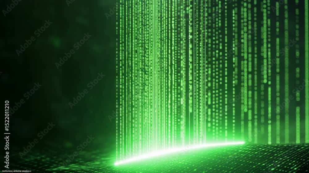 Aufkleber Cascading Digital Code: Streams of vibrant green digital code cascade down, illuminating a textured surface in a dramatic display of information flow and technological advancement.